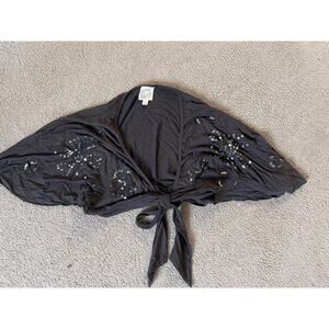 Womens large gray beaded cropped sweater cardigan